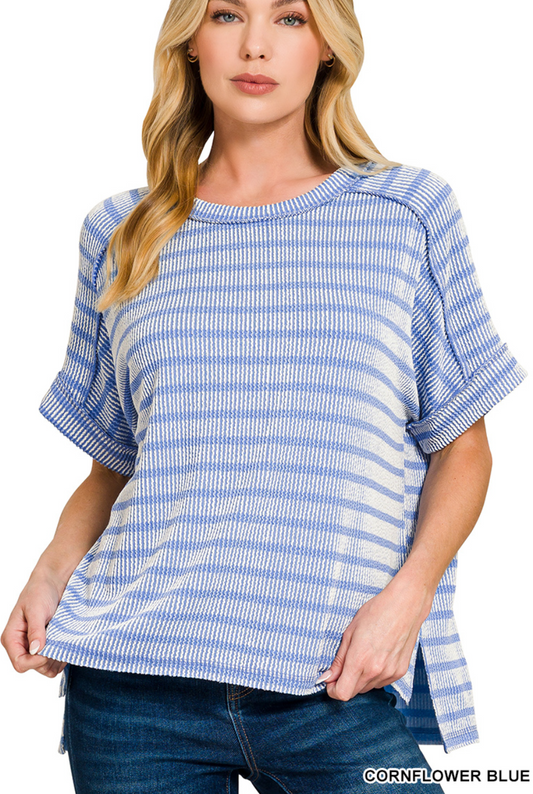 Raised Ribbed Striped Top