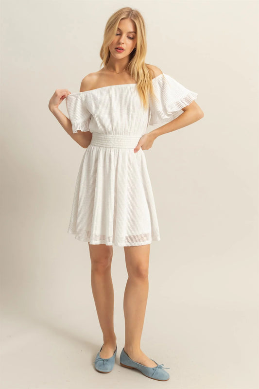Cora Crochet-Knit Off-Shoulder Dress