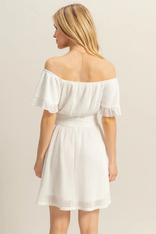 Cora Crochet-Knit Off-Shoulder Dress