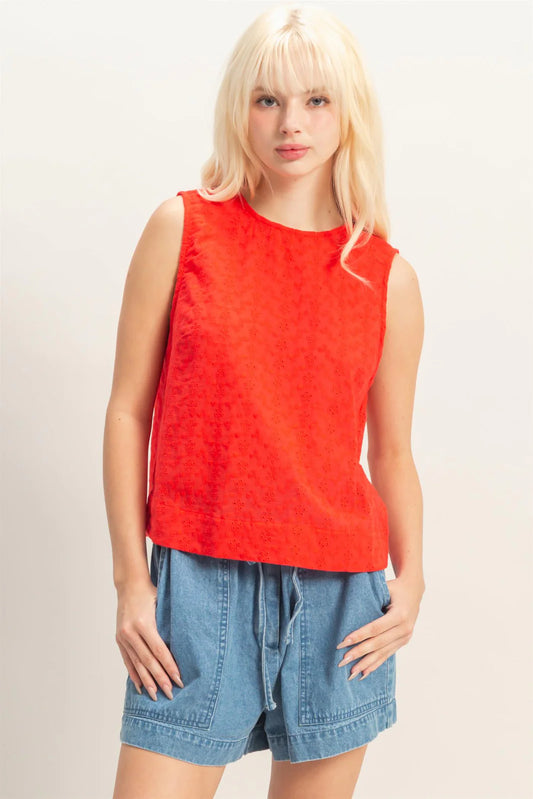 Elena Eyelet Button-Back Tank