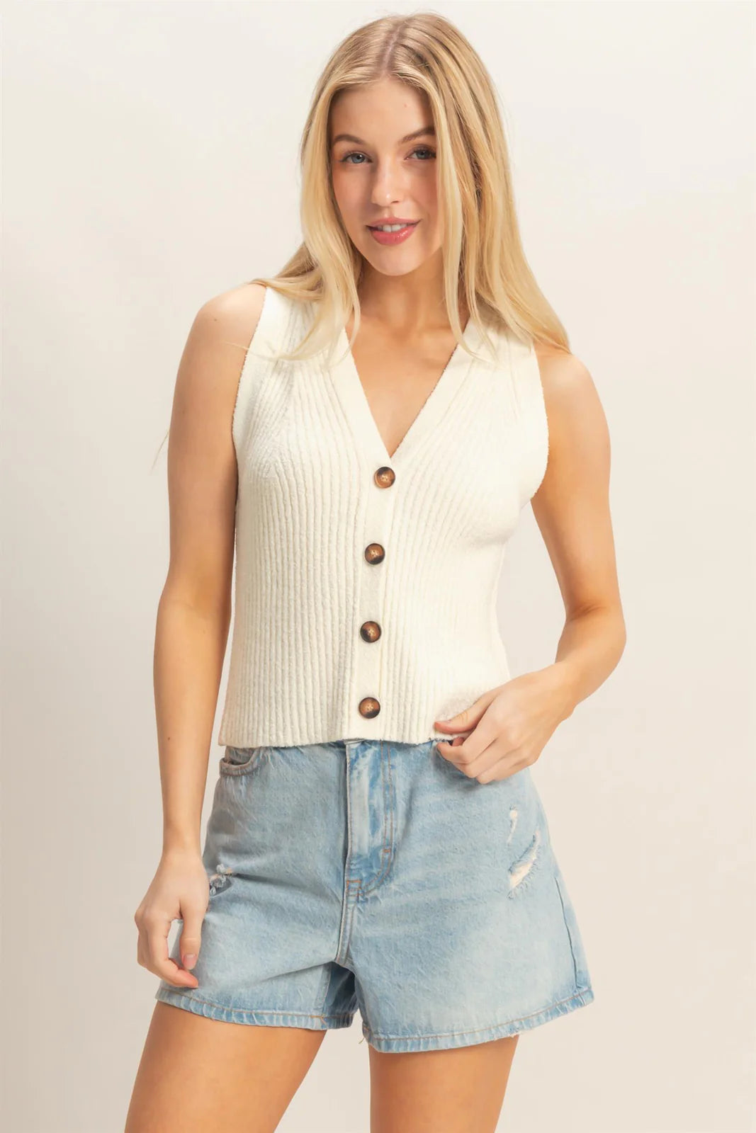 Deanna Sweater Knit Button Tank
