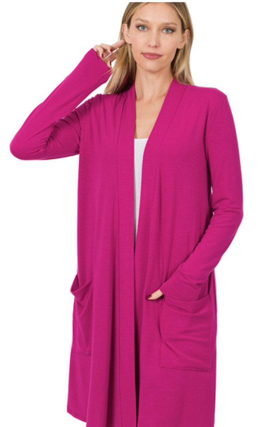 Magenta Soft Open-Pocket Cardigan