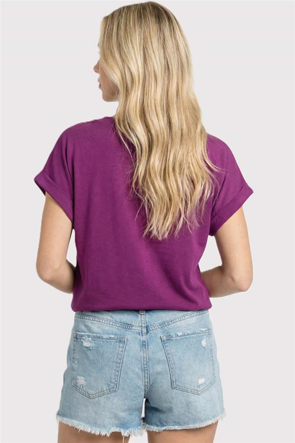 Heather Cuffed Sleeve Henley Tee
