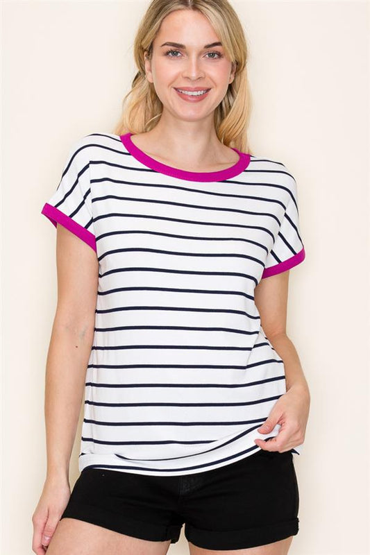 Plum color-trimmed t-shirt