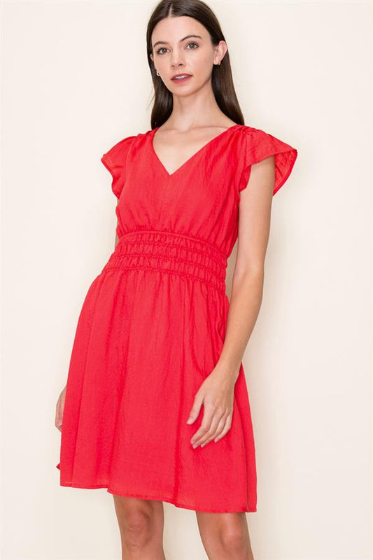 Cecilia Red Smocked Waist Dress