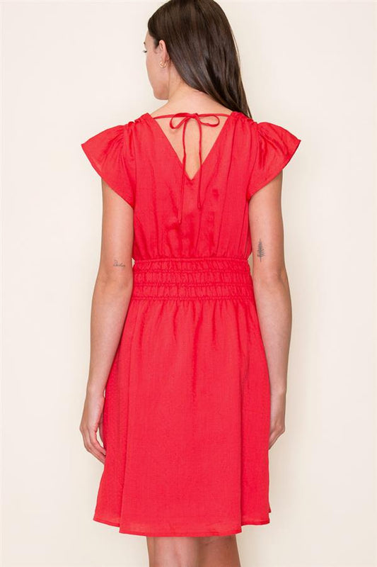 Cecilia Red Smocked Waist Dress